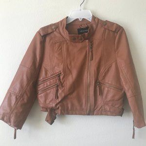 Crop Top Brown Leather Jacket